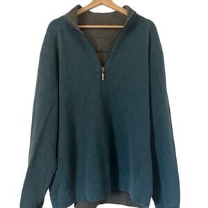 Tommy Bahama Mens Reversible Quarter Zip‎ Pullover Sweatshirt Teal Grey XL